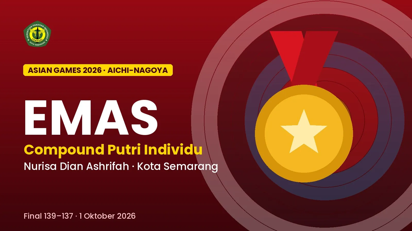 Nurisa Dian Ashrifah, Atlet Asal Semarang, Raih Emas Pertama Panahan Indonesia di Asian Games 2026